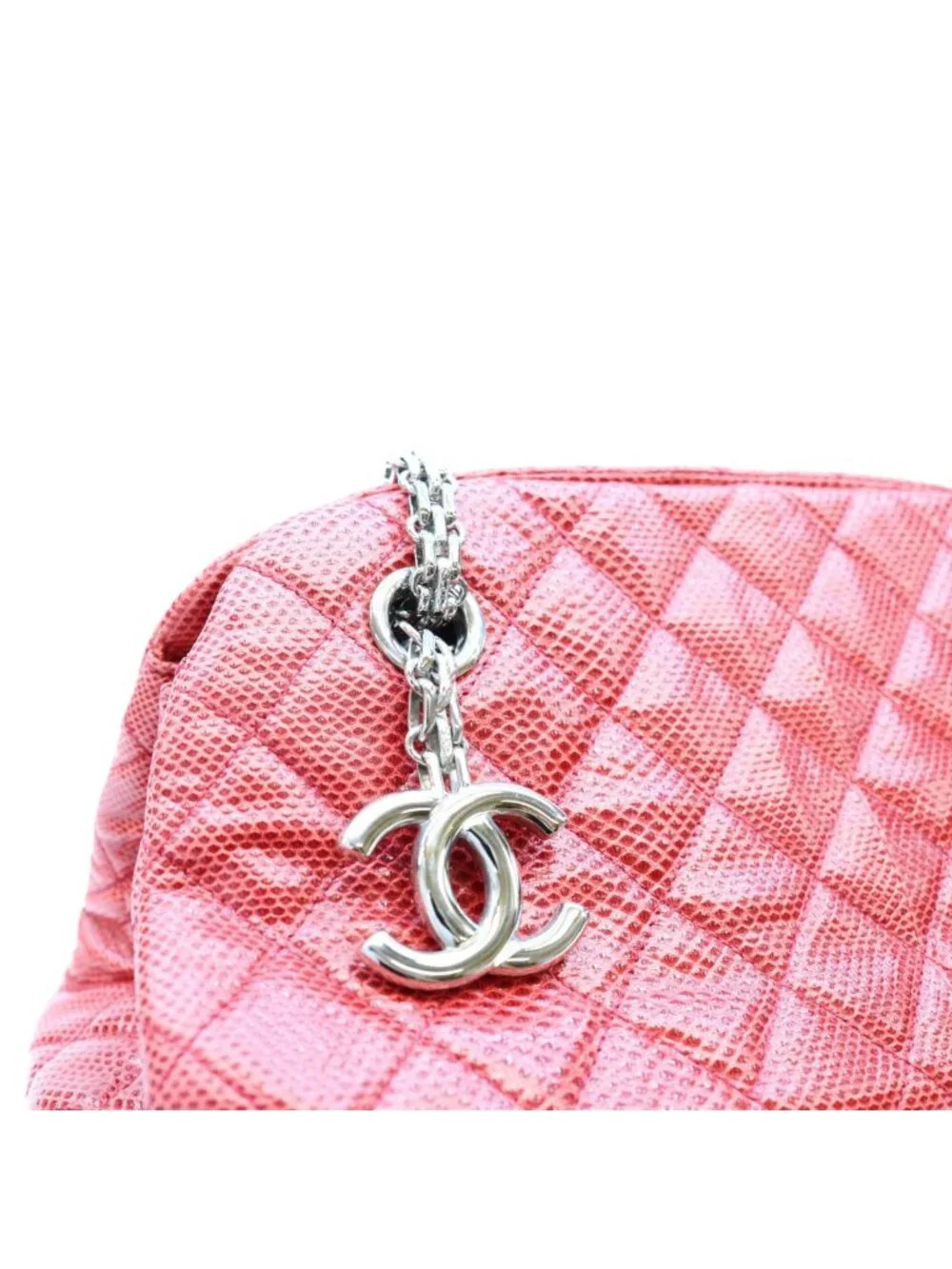 Chanel Red Exotic Leather Silver Bowling Shoulder Bag